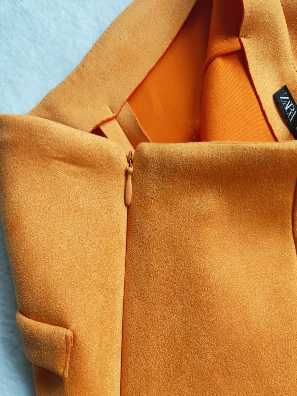 ZARA Orange A-Line Mini Skirt S Suede Look High Waist Retro Chic Fall Outfit - Picture 8 of 10